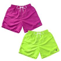 Kit 2 Bermudas Short Praia Neon Mauricinho Verão Cordão 007