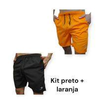 Kit 2 bermudas shorts masculino poliéster com elastano bolsos laterais