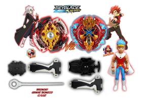 Kit 2 Beyblade Burst 2 Lançador 2 Grip God Spriggan Vs Xcalius Boneco