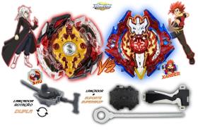 Kit 2 Beyblade Burst + 2 Lançador God Spriggan Vs Xcalius X2 Shu e Xander