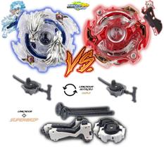 Kit 2 Beyblade Burst + 4 Lançadores Luinor Vs Spriggan Beyblader Shu