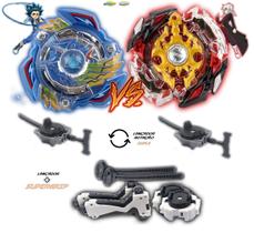 Kit 2 Beyblade Burst + 4 Lançadores Valtryek Vs God Spriggan Valt e Shu