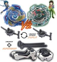 Kit 2 Beyblade Burst + 4 Lançadores Valtryek Vs Kerbeus Tornado Gyro