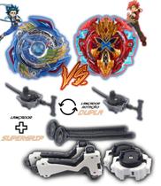 Kit 2 Beyblade Burst + 4 Lançadores Valtryek Vs Xcalibur Tornado Gyro