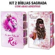 Kit 2 Bíblia Sagrada Evangélica Com Índice Abas Adesivas - Filha do rei e Flores Aquarela C/ Harpa