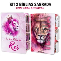 Kit 2 Bíblia Sagrada Evangélica Com Índice Abas Adesivas - Filha do rei e Yeshua Rosa C/ Harpa