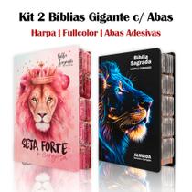 Kit 2 Bíblia Sagrada Evangélica Com Índice Abas Adesivas - Seja Forte E Corajosa e Raio azul C/ Harpa Kit 2 Bíblia Sagrada Evangélica Com Índice Abas Adesivas - Seja Forte E Corajosa e Raio azul C/ Harpa