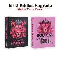 Kit 2 Bíblia Sagrada Feminina Tamanho Médio Com Harpa - Leão Borboleta e Leão Filha do Rei