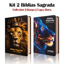 Kit 2 - Bíblia Sagrada - Gigante Leão Fortune e Perfil Neon ARC - João Ferreira de Almeida - Harpa Kit 2 - Bíblia Sagrada - Gigante Leão Fortune e Perfil Neon ARC - João Ferreira de Almeida - Harpa