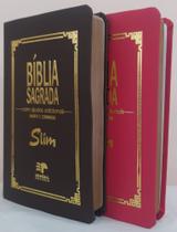 Kit 2 biblia slim ultrafina com ajudas adicionais e harpa - capa luxo marrom + pink