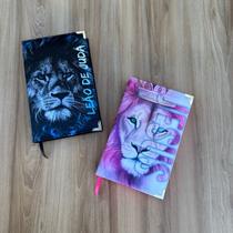 Kit 2 Bíblias Casal leão jesus pink + leão de judá azul Cp dura acolchoada harpa e corinhos
