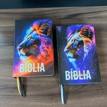 Kit 2 Bíblias Cristãs Leão Colorido Universo com Harpa Com Índice e Letra HIPER GIGANTE