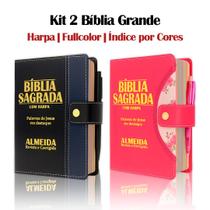 Kit 2 Bíblias Evengélica Botão Pink e Botão Preta/Azul ARC - João Ferreira de Almeida - Harpa e Índice por Cores Kit 2 Bíblias Evengélica Botão Pink e Botão Preta/Azul ARC - João Ferreira de Almeida - Harpa e Índice por Cores