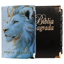 Kit 2 bíblias Leão Branco Glitter e Preto com Abas Adesivas