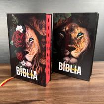 Kit 2 Bíblias Leão e Rosas Vermelhas e Leão com Folhas LETRA HIPER GIGANTE com Harpa e Índice