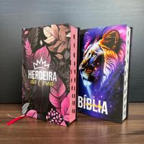 Kit 2 Bíblias Leão Universo e Herdeira da Coroa LETRAS MÉDIAS, Folha ECOLÓGICA Com Harpa e Índice