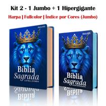 KIT 2 BIBLIAS Masculinas Letra Jumbo e Hipergigante c/ harpa e índice - Leão Azul Real KIT 2 BIBLIAS Masculinas Letra Jumbo e Hipergigante c/ harpa e índice - Leão Azul Real
