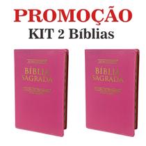 Kit 2 Bíblias Sagrada Letra Gigante C/ Harpa - Luxo - Pink e Pink - Tam - 14x21 cm