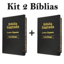 Kit 2 Bíblias Sagrada Letra Gigante C/ Harpa - Luxo PRETA - 14x21 cm