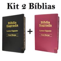 Kit 2 Bíblias Sagrada Letra Gigante C/ Harpa - Luxo - Preta e Pink - 14x21 cm - REIDAS BIBLIAS
