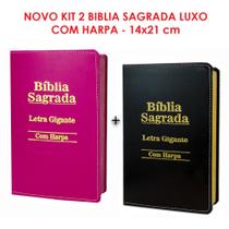 Kit 2 Bíblias Sagrada Letra Gigante C/ Harpa - Luxo - Preta e Pink - Tam - 14x21 cm - REI DAS BIBLIAS