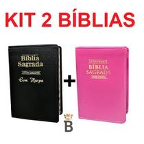 Kit 2 Bíblias Sagrada Letra Gigante C/ Harpa - Luxo - Preta e Pink - Tam - 14x21 cm