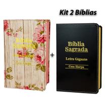 Kit 2 Bíblias Sagrada Letra Gigante C/ Harpa - Luxo - REI DAS BIBLIAS