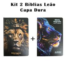 Kit 2 Biblias Sagrada Letra Gigante Luxo Popular - Leão Fortune e Leão Raio Azul - Harpa - RC