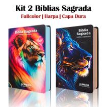 Kit 2 Biblias Sagrada Letra Gigante Luxo Popular - Leão Raio Azul e Leão Perfil Neon Com Harpa - RC Kit 2 Biblias Sagrada Letra Gigante Luxo Popular - Leão Raio Azul e Leão Perfil Neon Com Harpa - RC