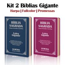 Kit 2 Biblias Sagrada Letra Gigante Luxo Popular - Pink e Azul - Com Harpa - RC Kit 2 Biblias Sagrada Letra Gigante Luxo Popular - Pink e Azul - Com Harpa - RC