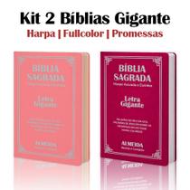 Kit 2 Biblias Sagrada Letra Gigante Luxo Popular - Pink e Rosa- Com Harpa - RC Kit 2 Biblias Sagrada Letra Gigante Luxo Popular - Pink e Rosa- Com Harpa - RC