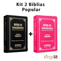 Kit 2 Biblias Sagrada Letra Gigante Luxo Popular - Preta e Pink - Com Harpa - RC - REI DAS BIBLIAS