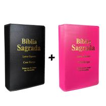 Kit 2 Biblias Sagrada Letra Gigante Luxo Popular - Preta e Pink - Com Harpa - RC