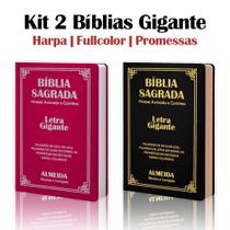 Kit 2 Biblias Sagrada Letra Gigante Luxo Popular - Preta e Pink - Com Harpa - RC