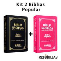 Kit 2 Biblias Sagrada Letra Gigante Luxo Popular - Preta e Pink - Com Harpa - RC - REI DAS BIBLIAS