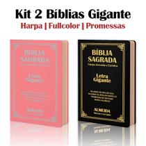 Kit 2 Biblias Sagrada Letra Gigante Luxo Popular - Preto e Rosa Com Harpa - RC Kit 2 Biblias Sagrada Letra Gigante Luxo Popular - Preto e Rosa Com Harpa - RC