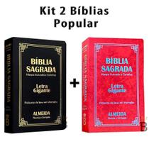 Kit 2 Biblias Sagrada Letra Gigante Luxo Popular - Preto e vermelha Com Harpa - RC