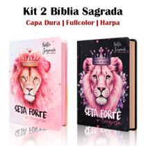 Kit 2 Biblias Sagrada Letra Gigante Luxo Popular - Seja Forte e Corajosa Preta e Seja Forte e Corajosa - Harpa - RC Kit 2 Biblias Sagrada Letra Gigante Luxo Popular - Seja Forte e Corajosa Preta e Seja Forte e Corajosa - Harpa - RC