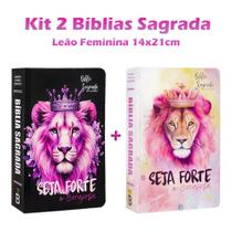Kit 2 Biblias Sagrada Letra Gigante Luxo Popular - Seja Forte e Corajosa Preta e Seja Forte e Corajosa - Harpa - RC
