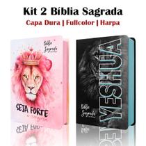Kit 2 Biblias Sagrada Letra Gigante Luxo Popular - Yeshua e Seja Forte e Corajosa - Com Harpa - RC Kit 2 Biblias Sagrada Letra Gigante Luxo Popular - Yeshua e Seja Forte e Corajosa - Com Harpa - RC