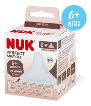 Kit 2 Bicos Silicone NUK P/Mamadeira Perfect Match Fluxo Variável XL 6+ Meses Universal