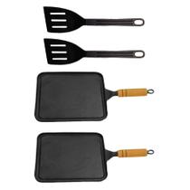 Kit 2 Bifeteiras Antiaderente Lisa 23x23cm e 2 Espátulas
