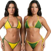 KIT 2 Biquíni Brasil Sem Bojo Cortininha Fio com Amarração Bella Fiore Básico Confortavel Praia Tamanho:GGCor:Verde+Ama KIT 2 Biquíni Brasil Sem Bojo Cortininha Fio com Amarração Bella Fiore Básico Confortavel Praia Tamanho:GGCor:Verde+Ama