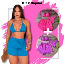 Kit 2 Biquíni Com Shortinho Malha Anarruga Brilhante Premium - Praia