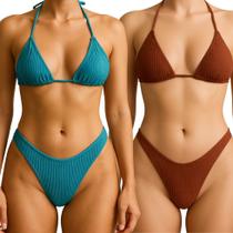 Kit 2 Biquíni Cortininha Asa Delta Marquinha Piscina Canelado Moda Praia Verão