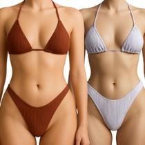 Kit 2 Biquíni Cortininha Asa Delta Marquinha Piscina Canelado Moda Praia Verão