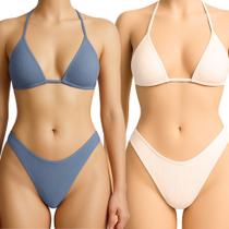 Kit 2 Biquini Cortininha Asa Delta Sem Bojo De Amarrar Tecido Canelado