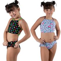 KIT 2 Biquíni Cropped Infantil Estampado Vekyo Confortavel Basico Verão Moda Praia Infantil