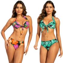 KIT 2 Biquíni Estampado Com Bojo Vekyo Amarração Roupa de Verão Moda Praia Feminina Confortavel