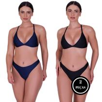 Kit 2 Biquíni Feminino com Bojo Removível Asa Delta Fio Duplo - c6 KIT 2 ROBERTA PRETO E MARINHO